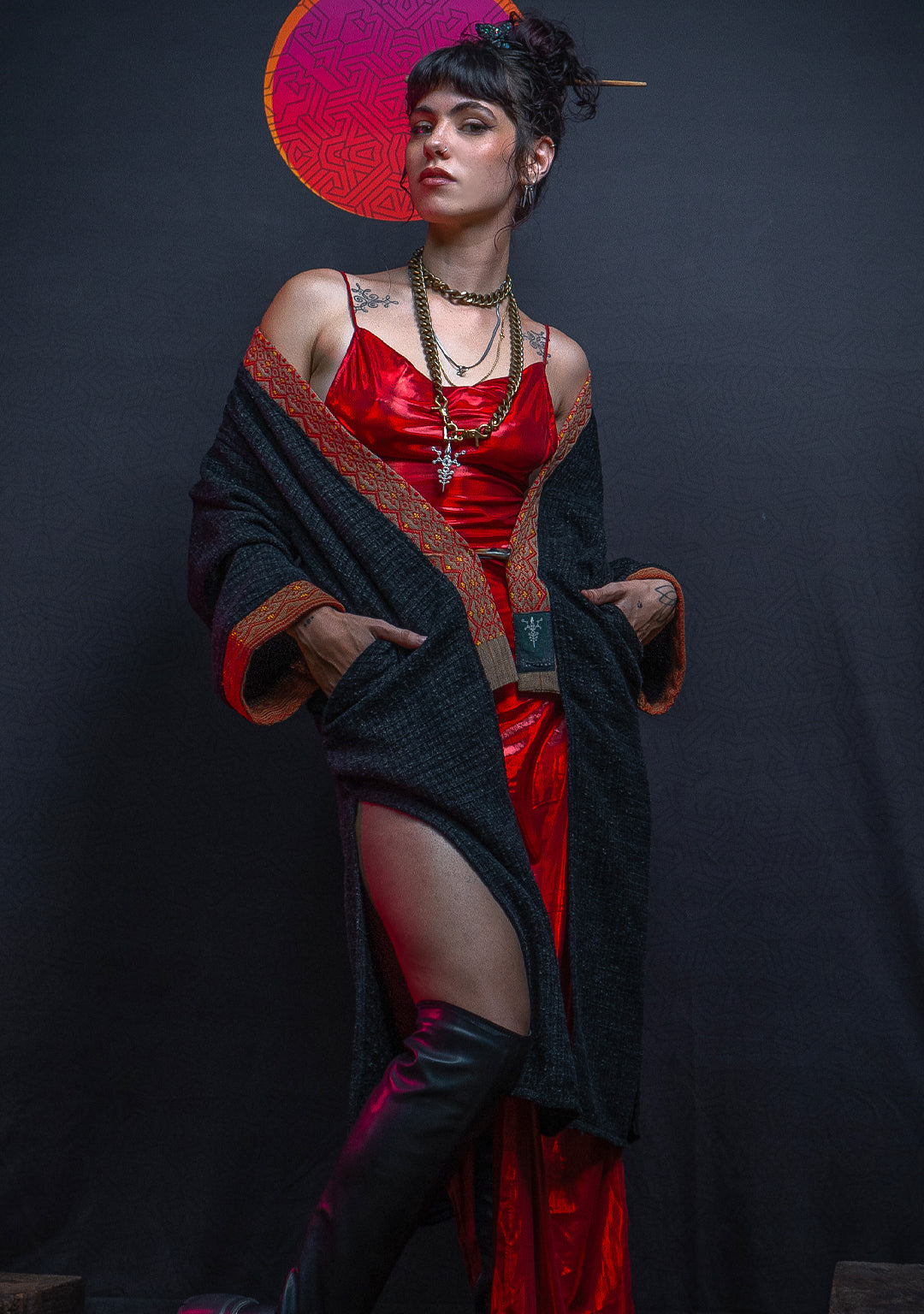 Open Kimono / Chanel Woven Border - Black NAGALAND
